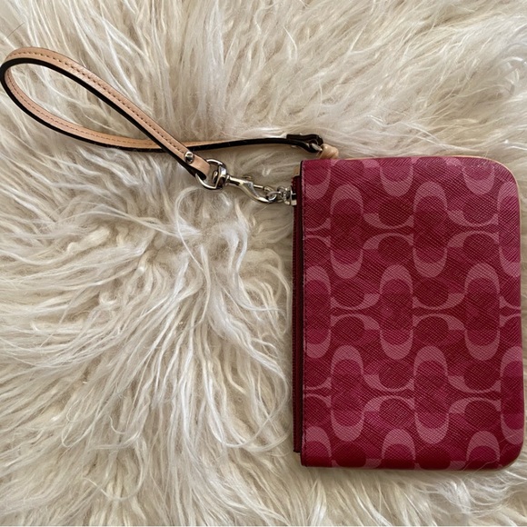 Coach Logo Wristlet Mini Bag, Maroon/Pink, Swivel-Snap Clip Card Holder Inside - Picture 7 of 12